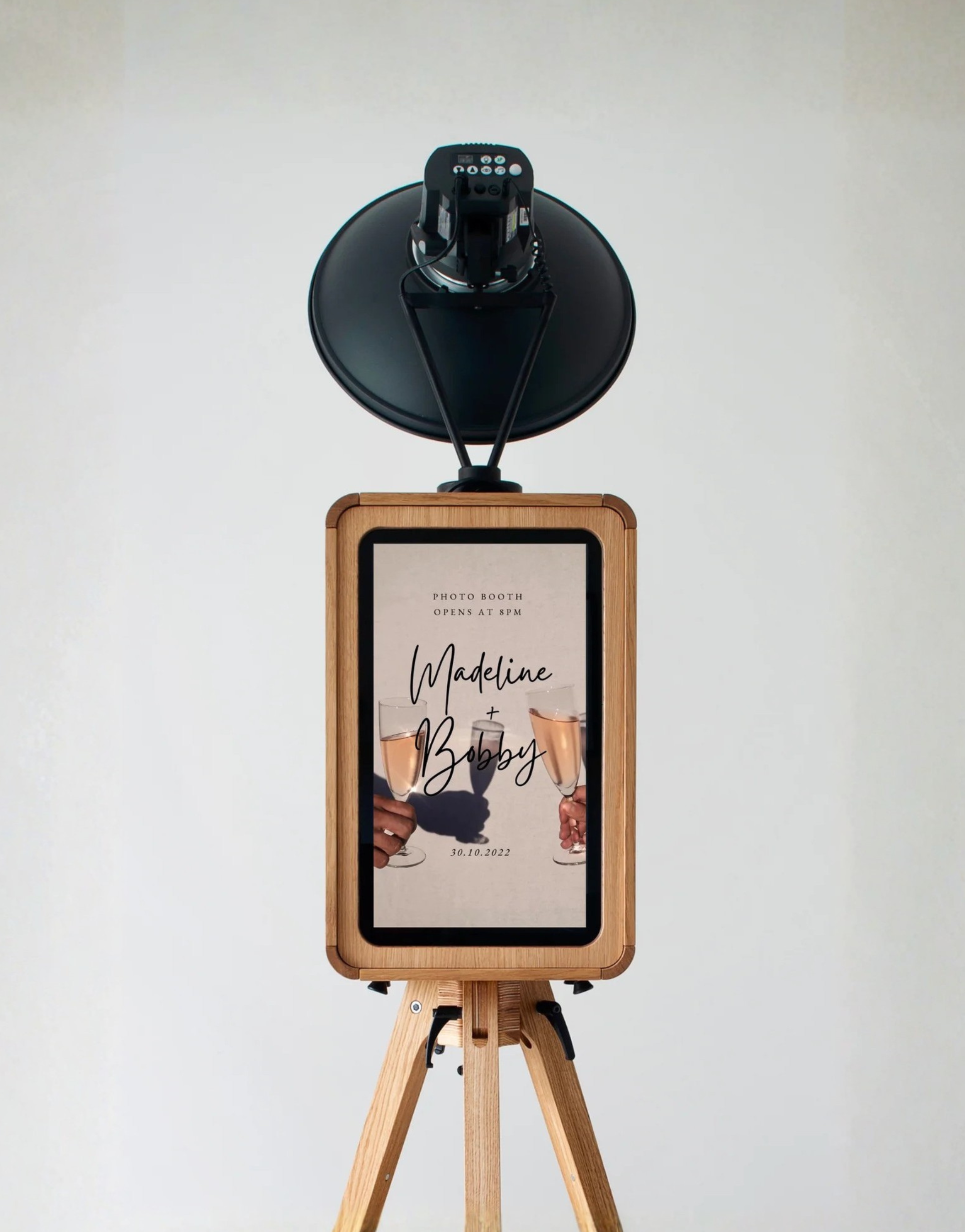 Digital photo frame on a stand with a white background photo booth hire